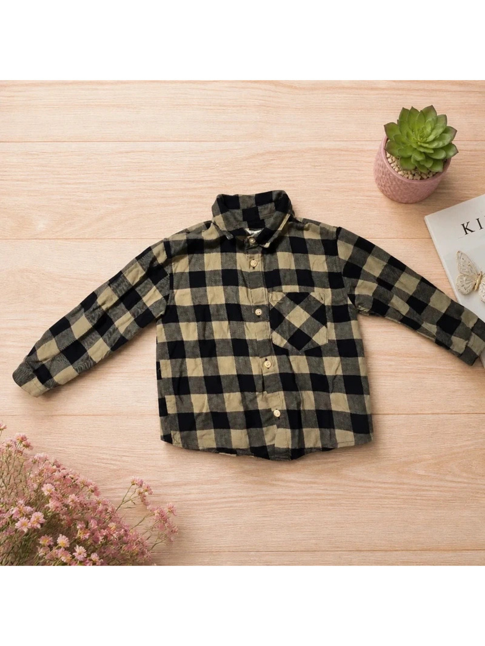 Zara Baby Boys Buffalo Plaid Flannel Button-Up Shirt Green Black Size 18-24M